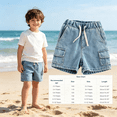 thumbnail image 4 of Boys Cargo Denim Shorts Elastic Waist with Drawstring Light Wash Blue Play Shorts Durable Stretch Comfort 2-12 Years,Size 2-3 T, 4 of 9