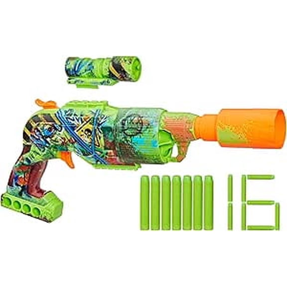 NERF Zombie Driller Dart Blaster, 16 Nerf Elite Darts, Rotating 5 Dart Cylinder, Removable Scope, Outdoor Games, Ages 8 