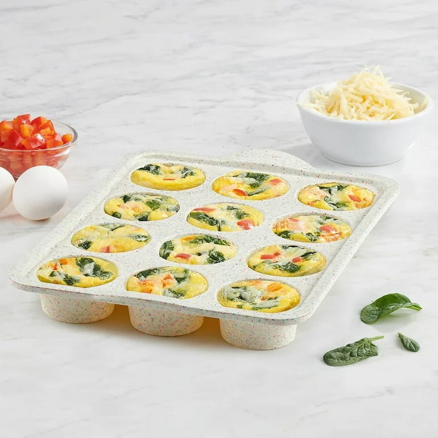 Trudeau Silicone 12 Count Muffin Pan, 2 Pack, 2.75 in Diameter, Granite, Dishwasher Safe, Easy Release
