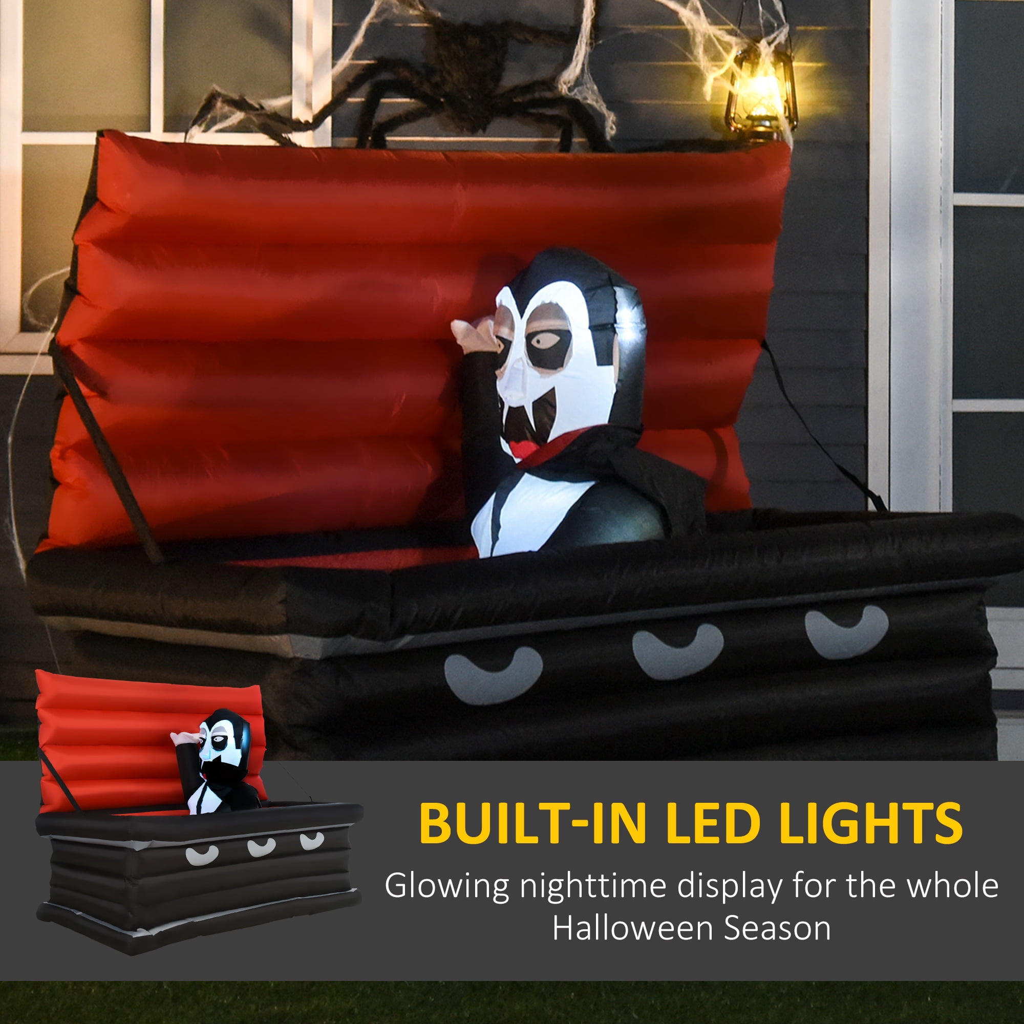 Astoutdoor Inflatable Halloween Vampire and Coffin Decoration, Polyester, LED Lights, Indoor/Outdoor, 70.75 in W x 31.5 in D x 31.5 in H