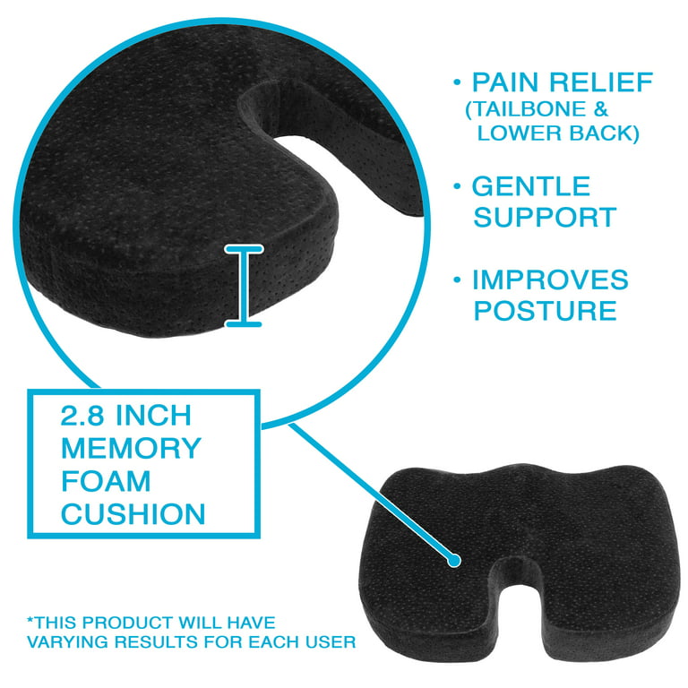 Qutool Memory Foam Coccyx Seat Cushion & Lumbar Support Pillow for Office  Chair Car Orthopedic Back Cushion, Black