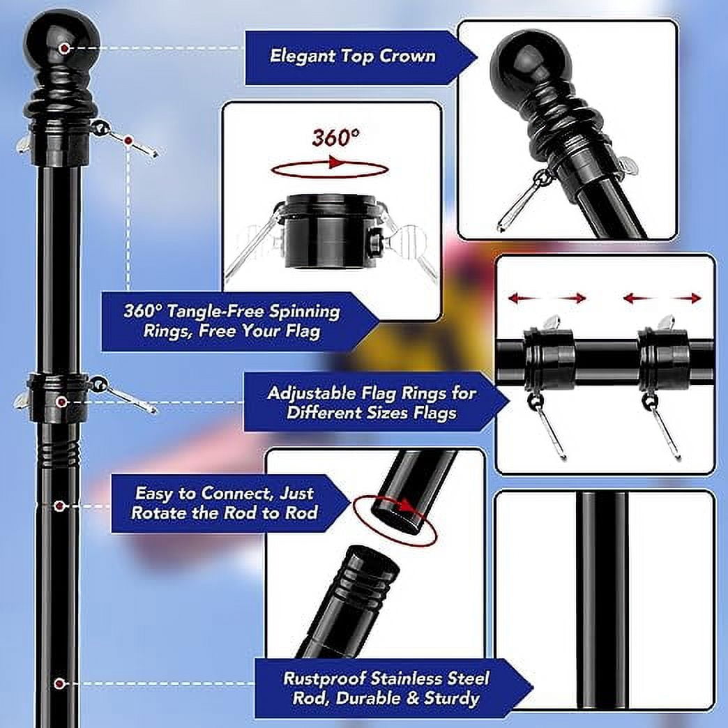 Bonison, Black Wall Mount Flag Pole with Bracket for Home Porch