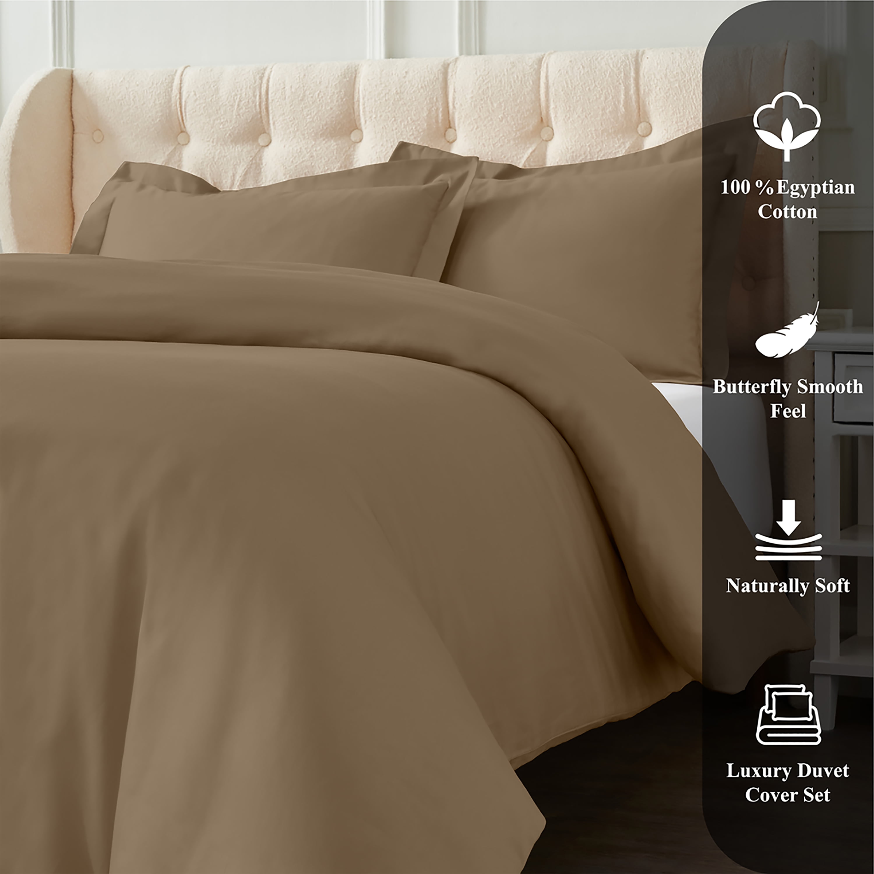 Superior Egyptian Cotton 1200 TC Solid Taupe Duvet Set, King/California King