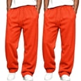 thumbnail image 2 of Hsovts Men 2 Pack Soft Lounge Sweatpants Loose Straight Leg Open Hem Pants Solid Elastic Drawstring Waist Workout Trousers with Side Pockets, Multi Color Bottoms 2 Pack Orange 5xL, 2 of 5
