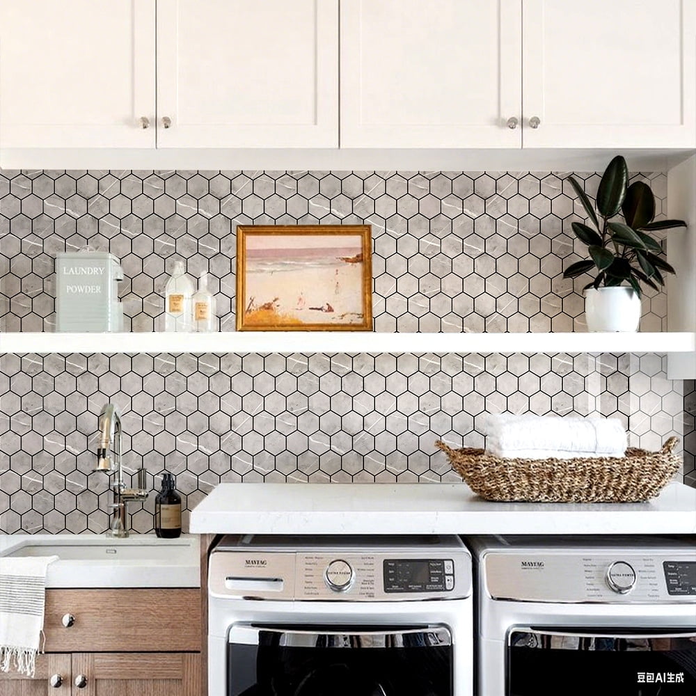 20 Pcs Hexagon Non-Slip Floor Sticker for Home Decor, 12" x 12" Peel and Stick Self-Adhesive Wall Sticker for Living Room Kitchen Bathroom