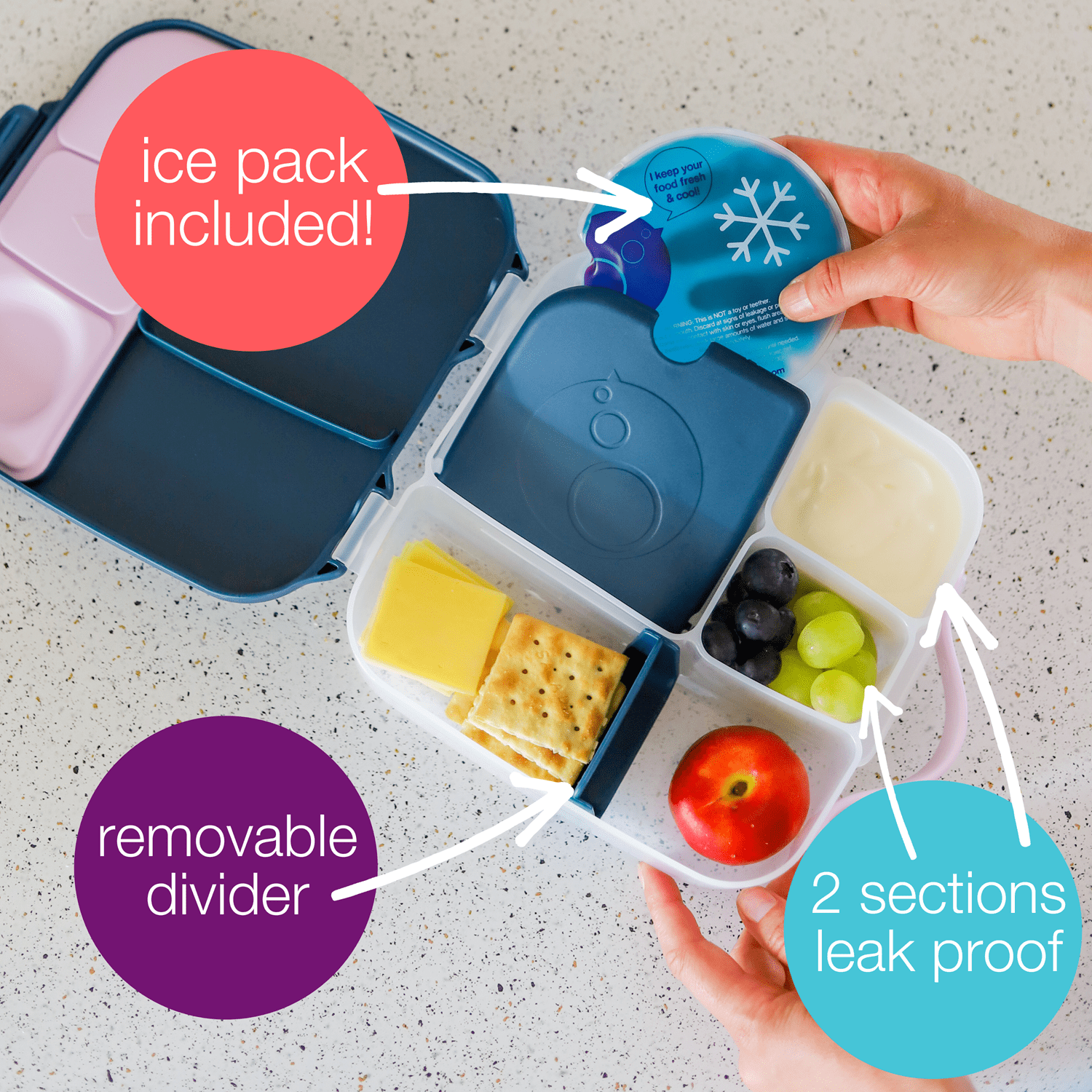 b.box Lunch Box for Kids - 4 Compartment Lunchbox (Blue Slate)