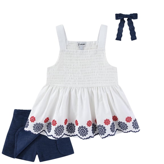 Sperry Sleeveless Top and Skort Skirt with Bow Hair Clip (Girls), 3 Piece Set, Sizes 4-10