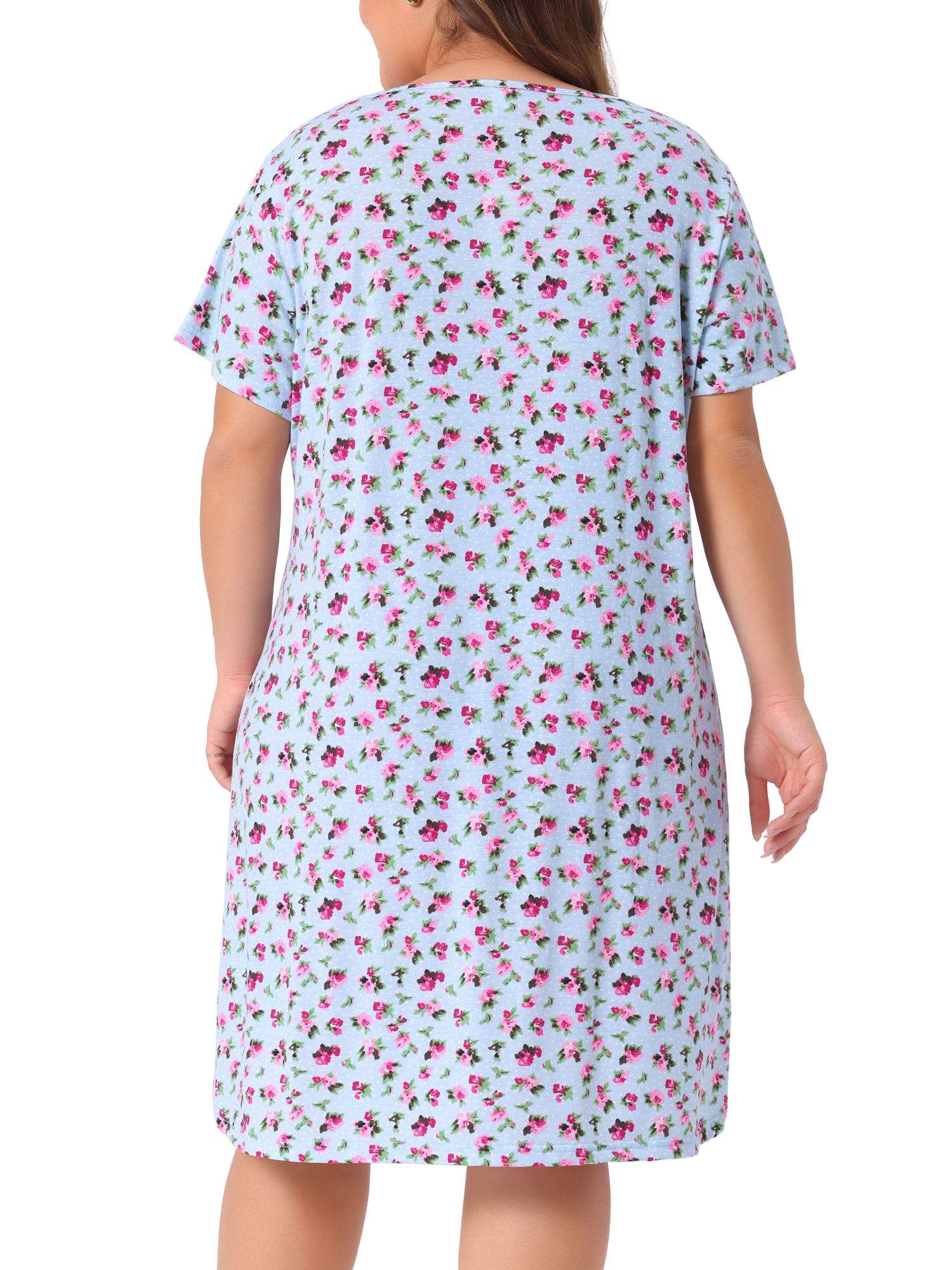 DARING DIVA Women's Plus Short Sleeve Round Neck Sleepwear 1X Light Blue