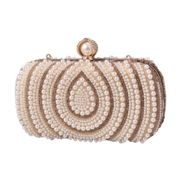 Bolso de mano con perlas, cartera de mano formal con cuentas de perlas, bolso de novia para cóctel o noche. beige