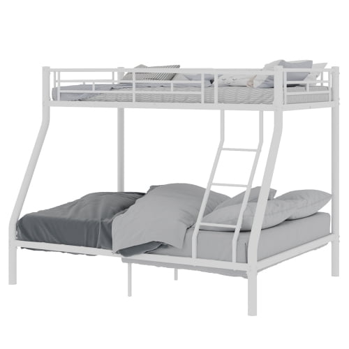 white Twin Full Bunk Bed with Guardrail and Ladder,550 LBS Weight Capacity