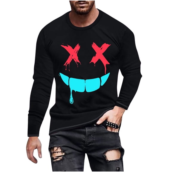 ZGRBOU Mens Long Sleeve Tee Shirts Fashion Crewneck Printed Pullover Tops Vintage Trendy Streetwear Workout Shirt