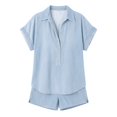 thumbnail image 6 of Women's Denim 2 Piece Outfits Short Sleeve Button Down Shirt And Shorts Set Casual Loose Loungewear for Summer Beach Vacation Lounge Set, 6 of 7