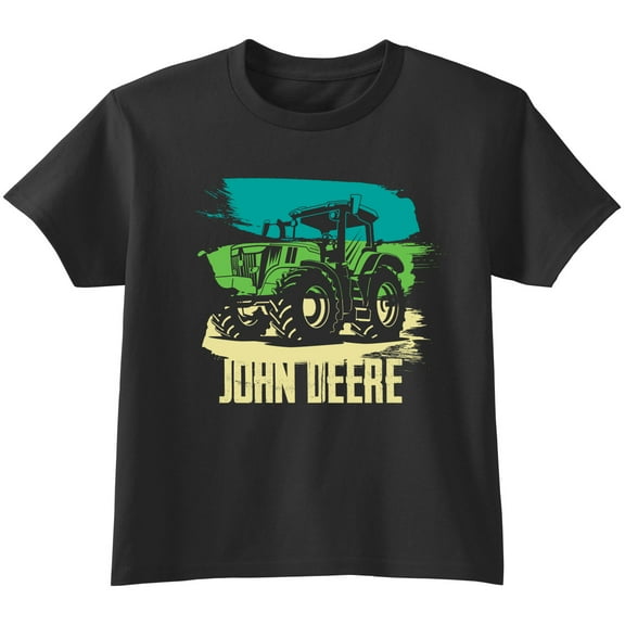 John Deere Boys Kids Youth Paint Stripe Tractor Short Sleeve Tee T-Shirt - Black - Small