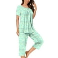 thumbnail image 5 of Censtreet Women's Pajama Sets Short Sleeve Sleepwear Round Neck Pj Loungewear Top and Capri Pants with Pockets, 5 of 6