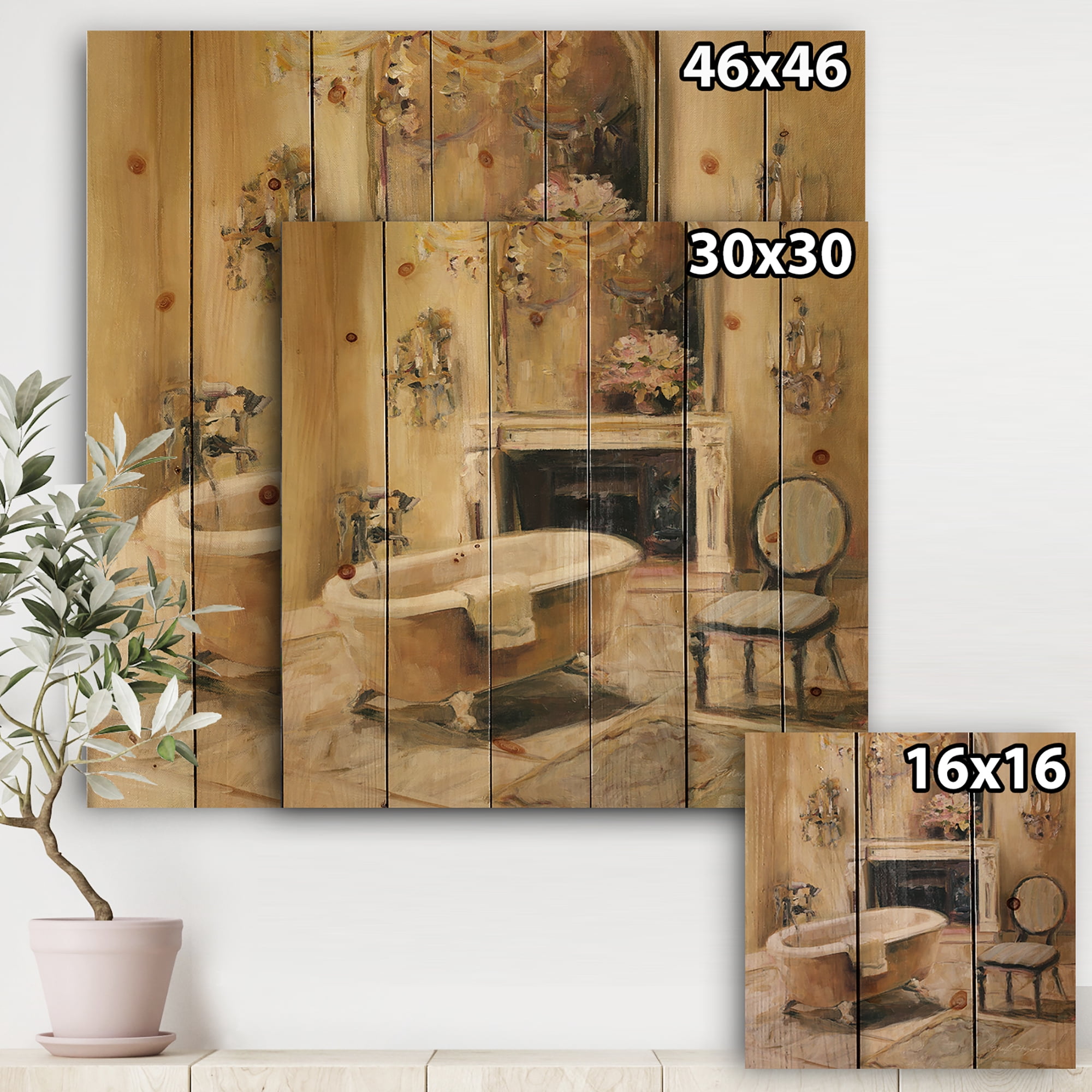 Designart 'French Bath I' Traditional Bathroom Print on Natural Pine Wood