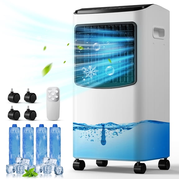 Patiosunny Portable Evaporative Swamp Cooler, 70W Energy Efficient, 3 Wind Modes, Timer, Remote Control, Quiet Air Cooler for Bedroom Office Dorm