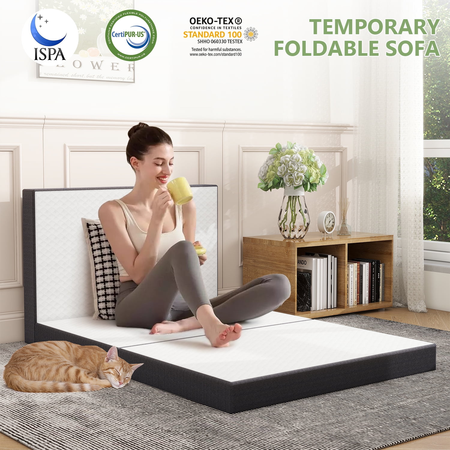 4 inch Foldable Memory Foam Mattress Full Size, CertiPUR-US Certified - Tri-Fold Design with Removable Cover
