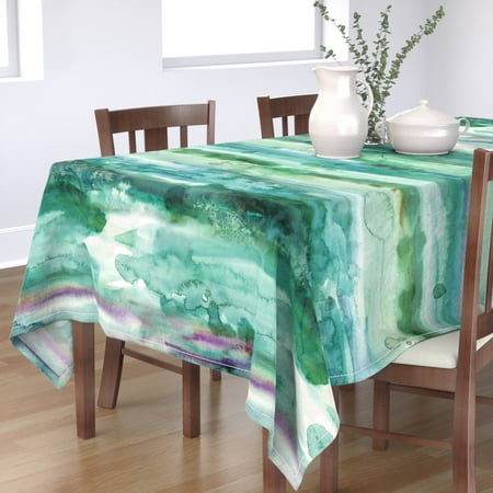

Cotton Sateen Tablecloth 70 x 90 - Abstract Ocean Watercolor Sea Glass Greens Waves Modern Beach Coastal Print Custom Table Linens by Spoonflower