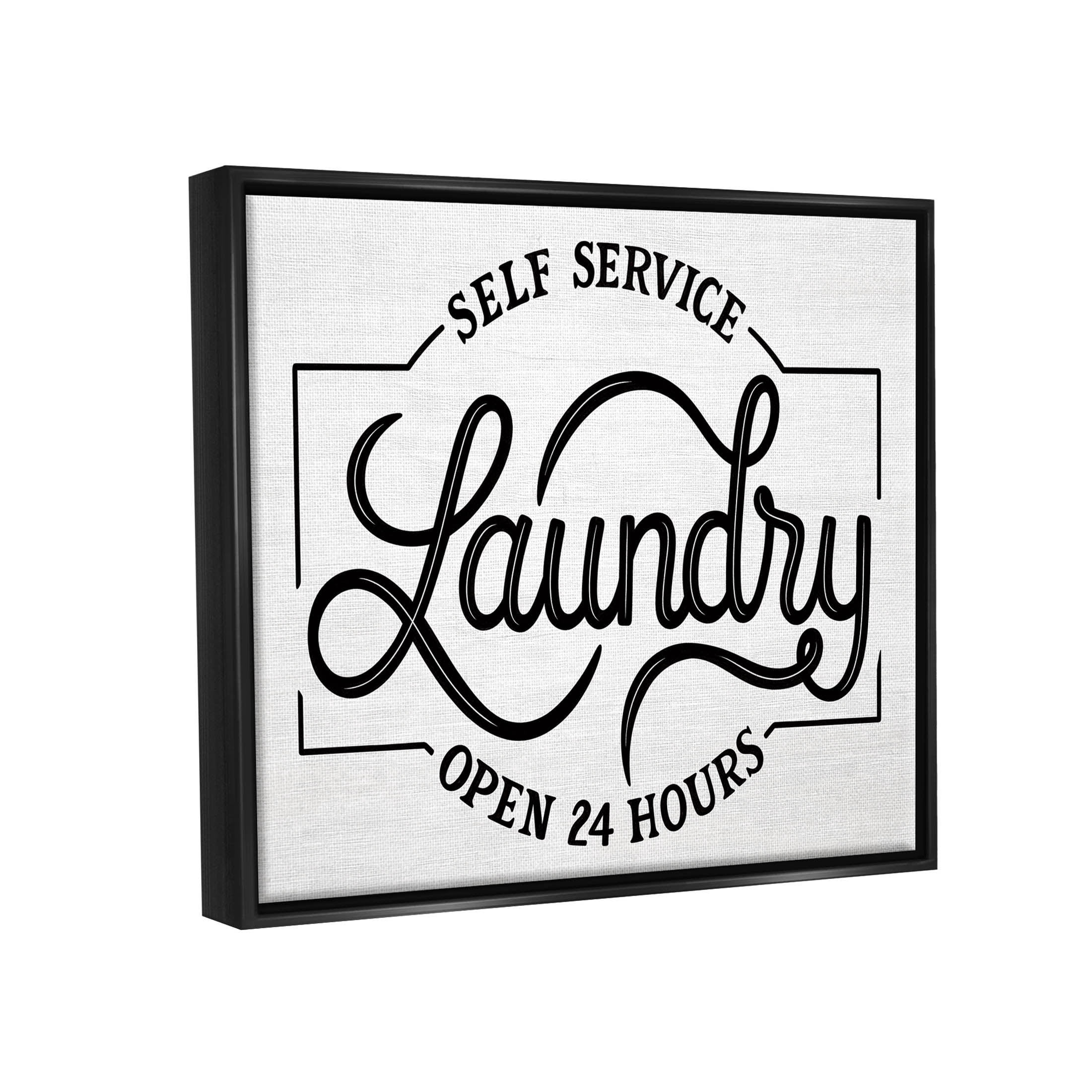 Self Service Laundry Open Sign Typography Graphic Art Jet Black Framed Art Print Wall Art