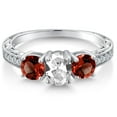 thumbnail image 3 of Gem Stone King 2.22 Ct Oval White Created Sapphire Red Garnet 925 Sterling Silver Ring (Size 6), 3 of 6