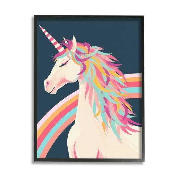 Stupell Industries Unicorn Rainbow Mane Fairy Tales & Fantasy Painting Black Framed Art Print Wall Art, 11 x 14