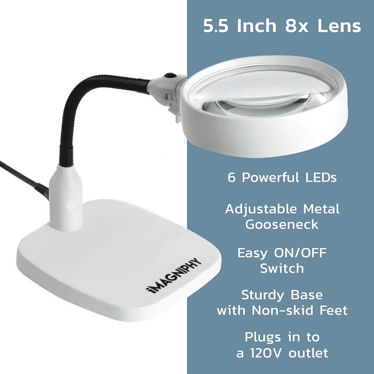 Imagniphy 8x Desk Magnifier with Light- Desktop Magnifying Glass with Light and Stand- Great to Repair Tech Gadgets & Hands-Free Reading Crafts- M