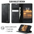 thumbnail image 4 of Designed for iPhone 16e Wallet Case, Classic PU Leather Flip Cover with Kickstand, RFID Blocking Card Slots, Magnetic Clasp, Full Body Protective Shockproof Phone Case, Black, 4 of 11