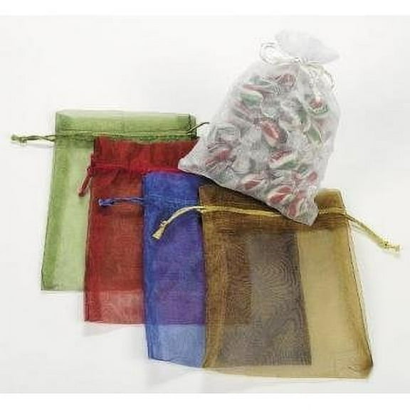 Fun Express Sheer Mesh Drawstring Gift Bags, Assorted Colors, Large, 12 Pack