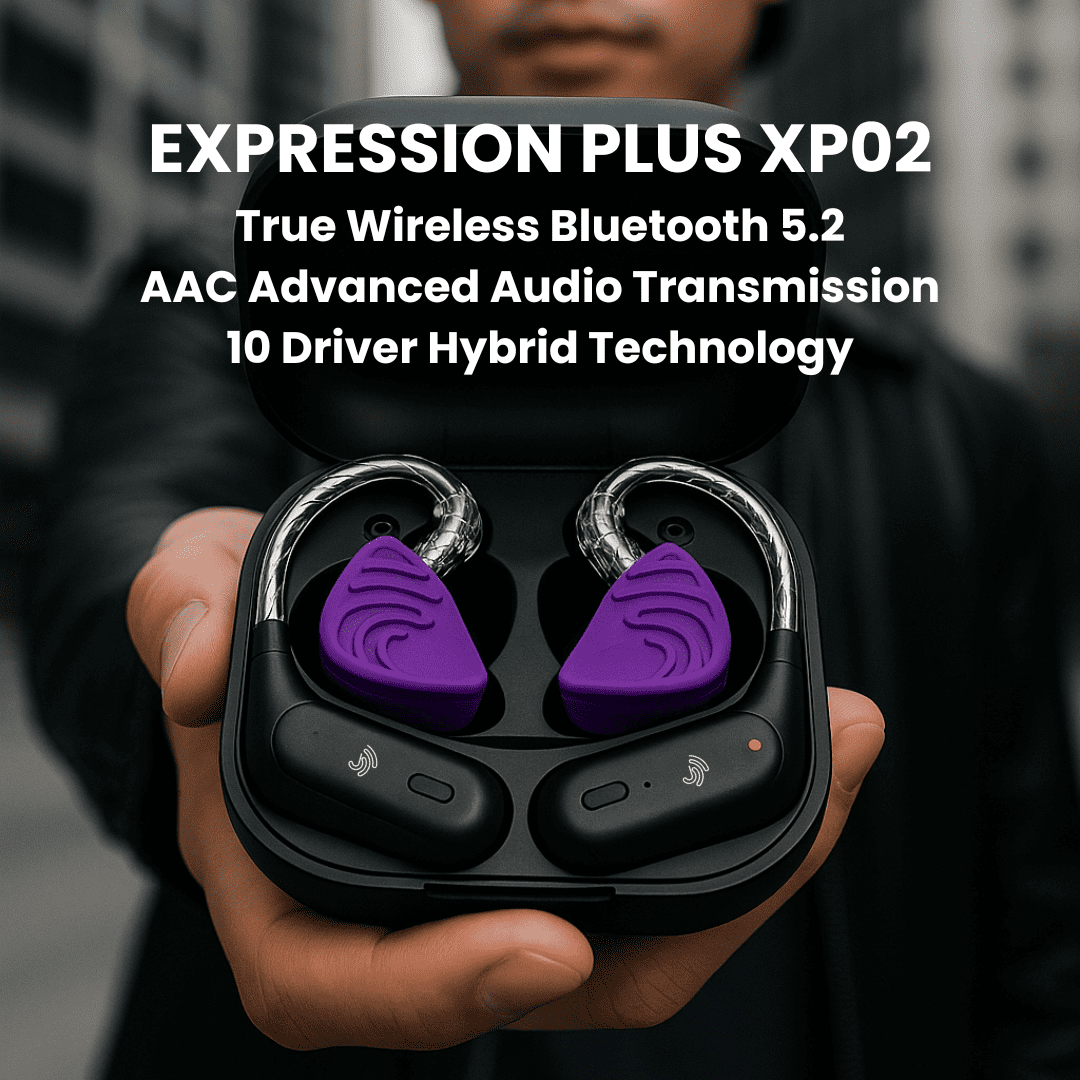 Jrumz XP02 True Wireless Bluetooth Earbuds with Microphone, Rechargeable Case, Replacement Eartips, Earhooks, Sweat-Resistant, Fast Charging, 48-Hour Playtime – Purple
