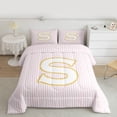 thumbnail image 2 of Feelyou Pink Monogrammed S Bedding Comforter Set for Kids, Fashion Stripes Lines Twin Comforter Sets, Gold Sequin Print Reversible Bedding Set, Luxury Bedroom Decor, 2 Pieces, 2 of 8