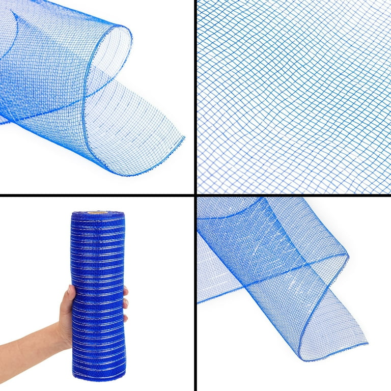 4 Pack 10 Inch Deco Mesh Ribbon Rolls for Easter Wreath, Craft Mesh,  Metallic Poly Burlap in Blue, Silver, White, and Royal Blue, 10 In x 30 Ft ( 10 Yd)