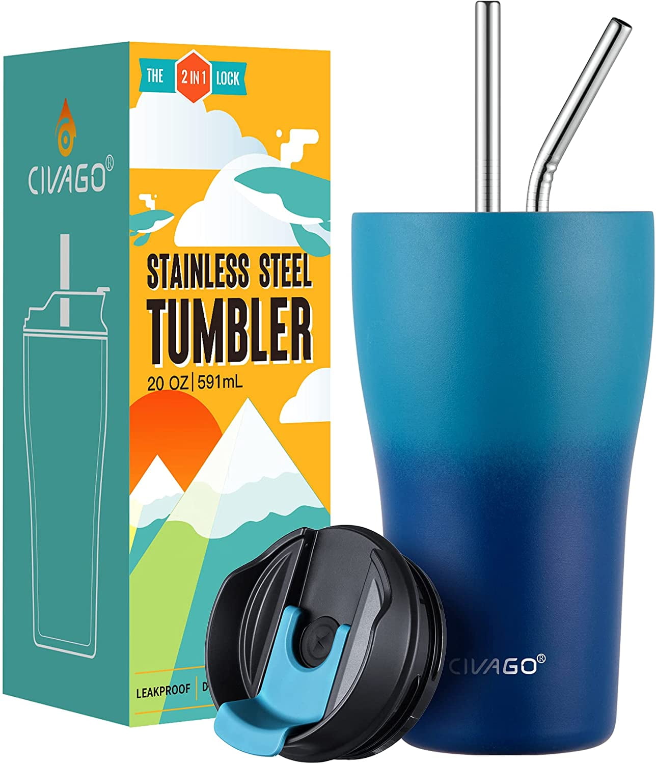 coffee travel cup 20oz Tumbler insulated  stainless steel with Straw and Flip