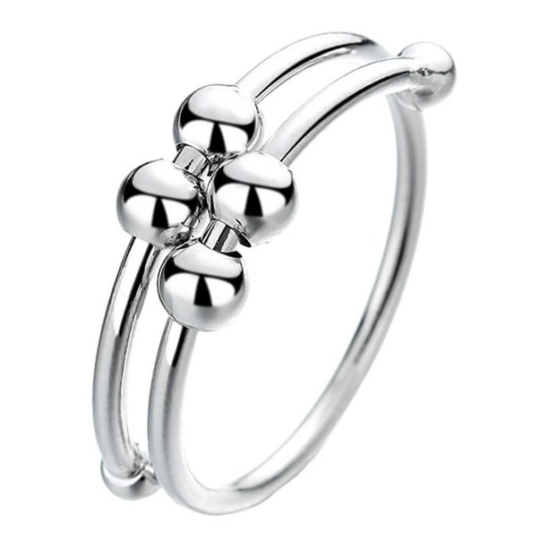 Anillo giratorio de cuentas, anillo antiansiedad, ajustable, giratorio, joyería simple Plata