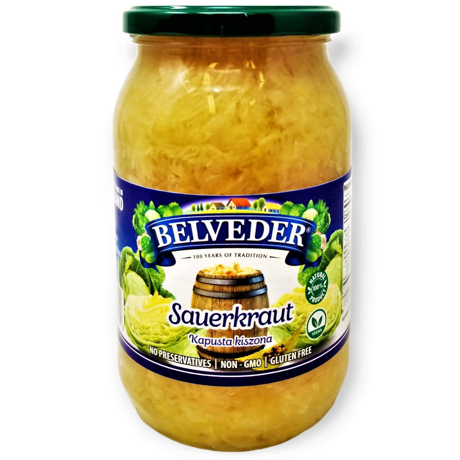 Belveder Sauerkraut, All Natural Products with No Preservatives, NonGMO, Gluten Free and Vegan