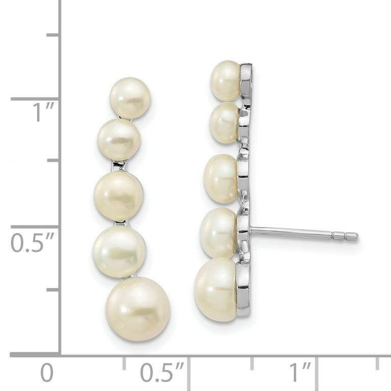 Ear Climber Earrings White Cultured Freshwater Pearls Rhodium on Sterling Silver Ear Climber Earrings White Cultured Freshwater Pearls Rhodium on Sterling Silver