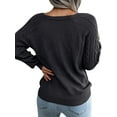 thumbnail image 5 of STARVNC Women Crew Neck Long Sleeve Buttons Cable Knit Ribbed Sweater, 5 of 7
