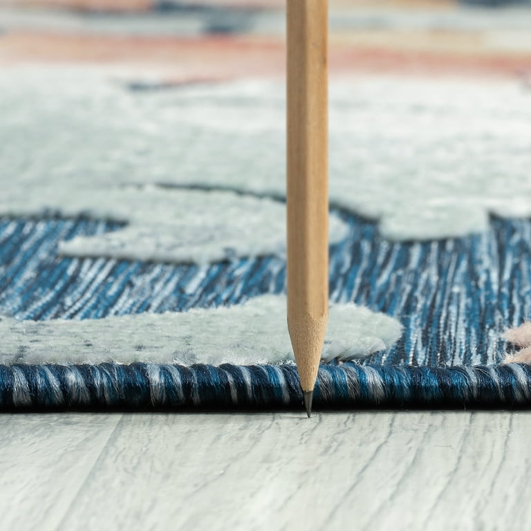 7' X 10' Blue And Ivory Floral Stain Resistant Indoor Outdoor Area Rug 7' X 10' Blue And Ivory Floral Stain Resistant Indoor Outdoor Area Rug