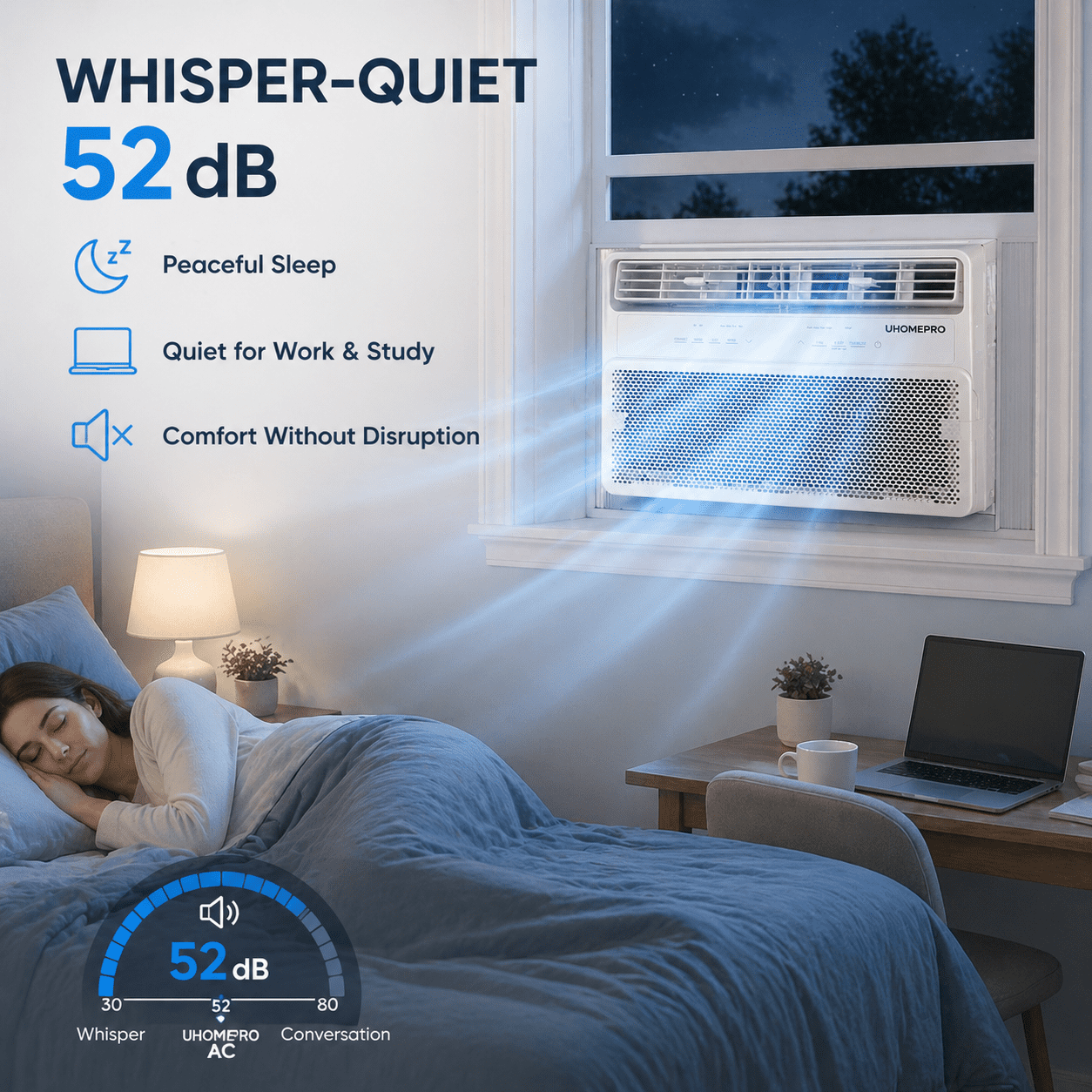 10000 BTU Smart Window Air Conditioner, Cools 450 Sq.Ft with 4 Modes, Washable Filter, 35% Energy Saving, App/Remote and LED Control, 52 dB Noise for Living Room, Easy to Install