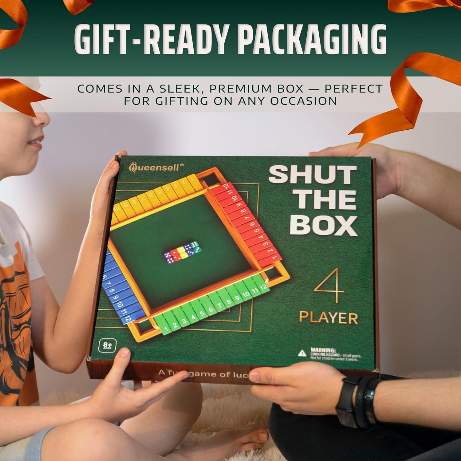 Shut The Box Game Wooden For 4 Players - Math Games -Family Games For Kids And Adults - 14-inch Close The Box Game 12 Numbers - Family Board Games
