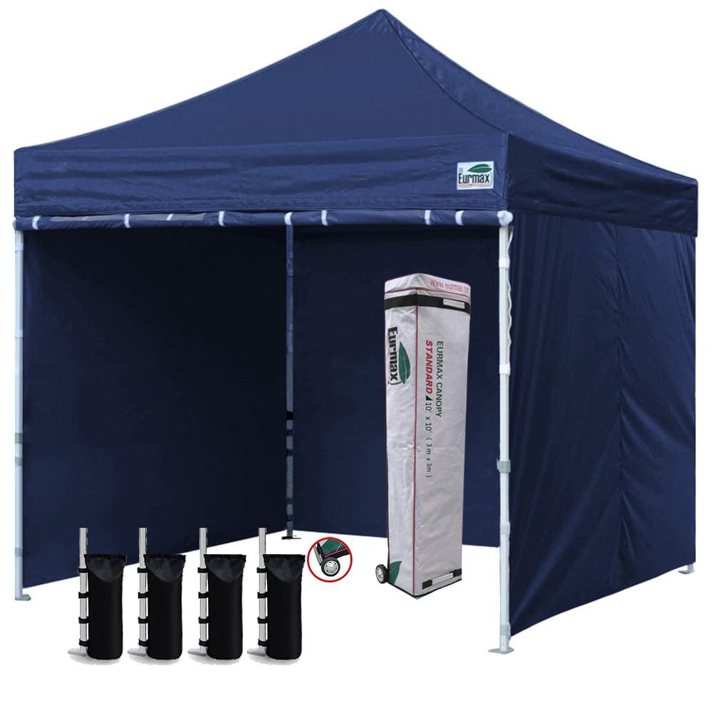 Eurmax USA 8'x12' Ez Pop-up Canopy Tent Commercial Instant Canopies with 4 Removable Zipper End Side Walls and Roller Bag Forest Green Bonus 4 SandBags 