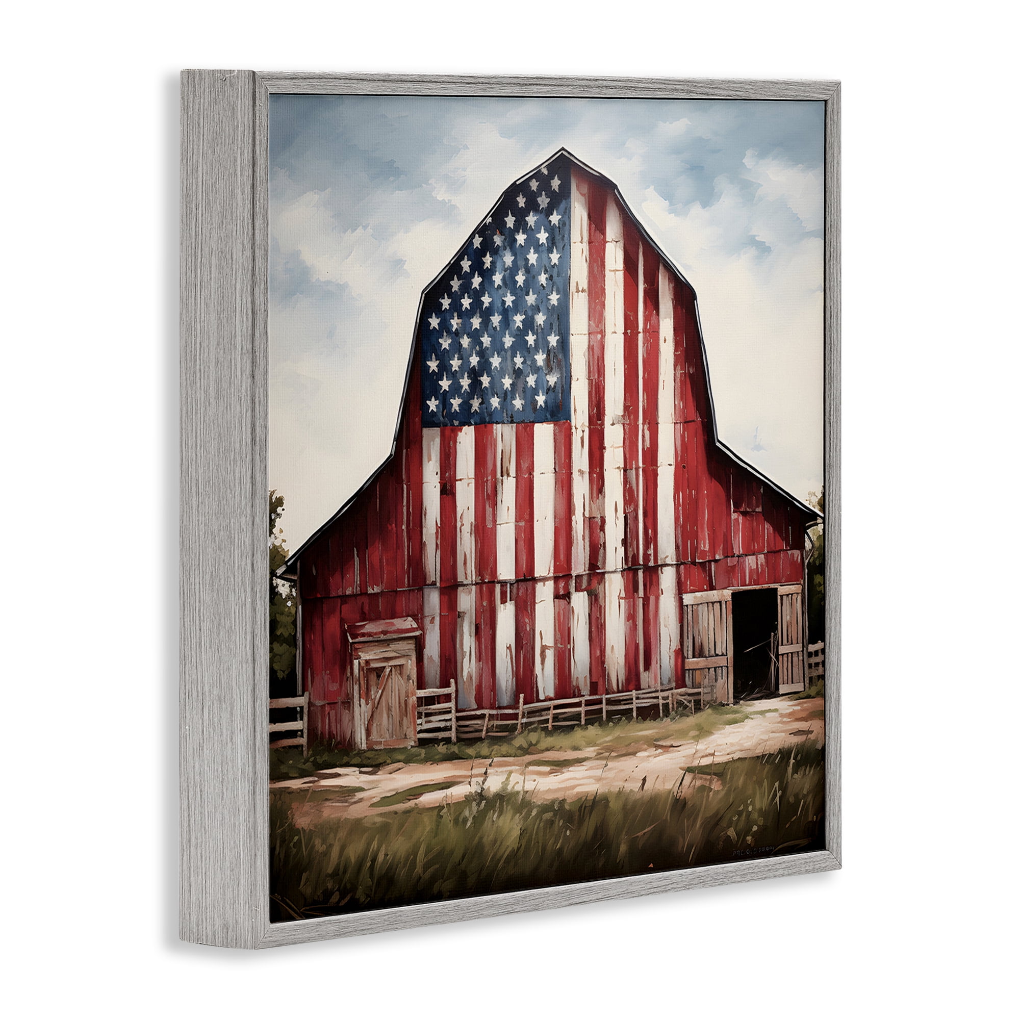 Stupell Industries Americana Barn View Landscape Painting Gray Framed Art Print Wall Art, 24 x 24