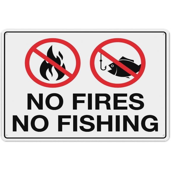 No Fires No Fishing Sign 8"x12" - Aluminum Tin Warning for Home Outdoor Garden, High-Visibility Policy Decor for Pond