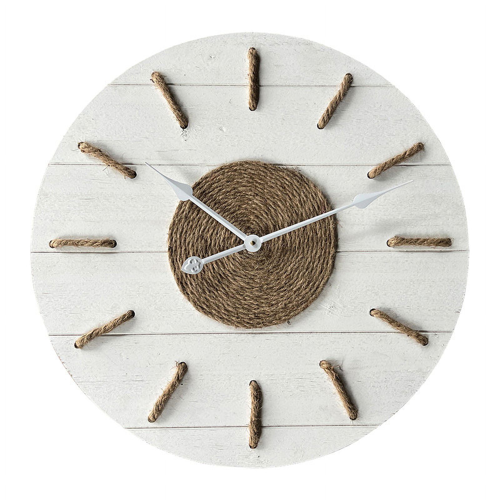 Camila White Jute Rope Shiplap Wood Round Wall Clock