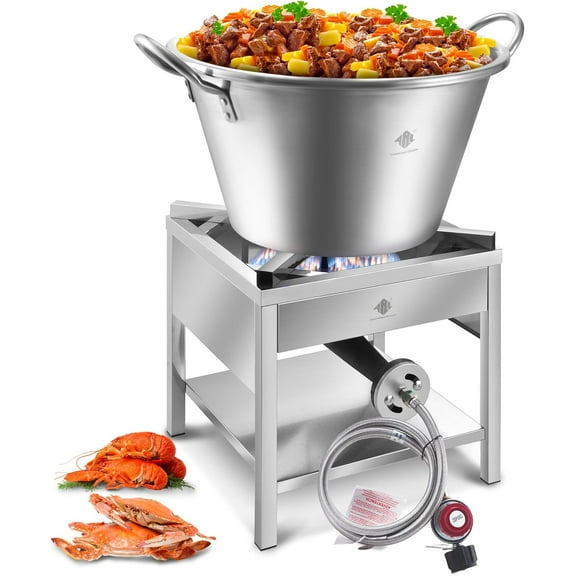 200,000BTU Stainless Steel Propane Burner and 41QT Outdoor Wok Set, 21" Heavy Duty Mexican Cazo Para Carnitas, Great for Carnitas Braising,Sea Food Boiling, Inoxidable Wok comal Fry