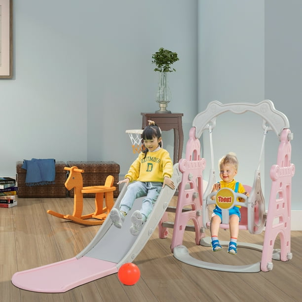 TOBBI 4 in 1 Slide and Swing Set for Toddlers, Indoor Outdoor Slide