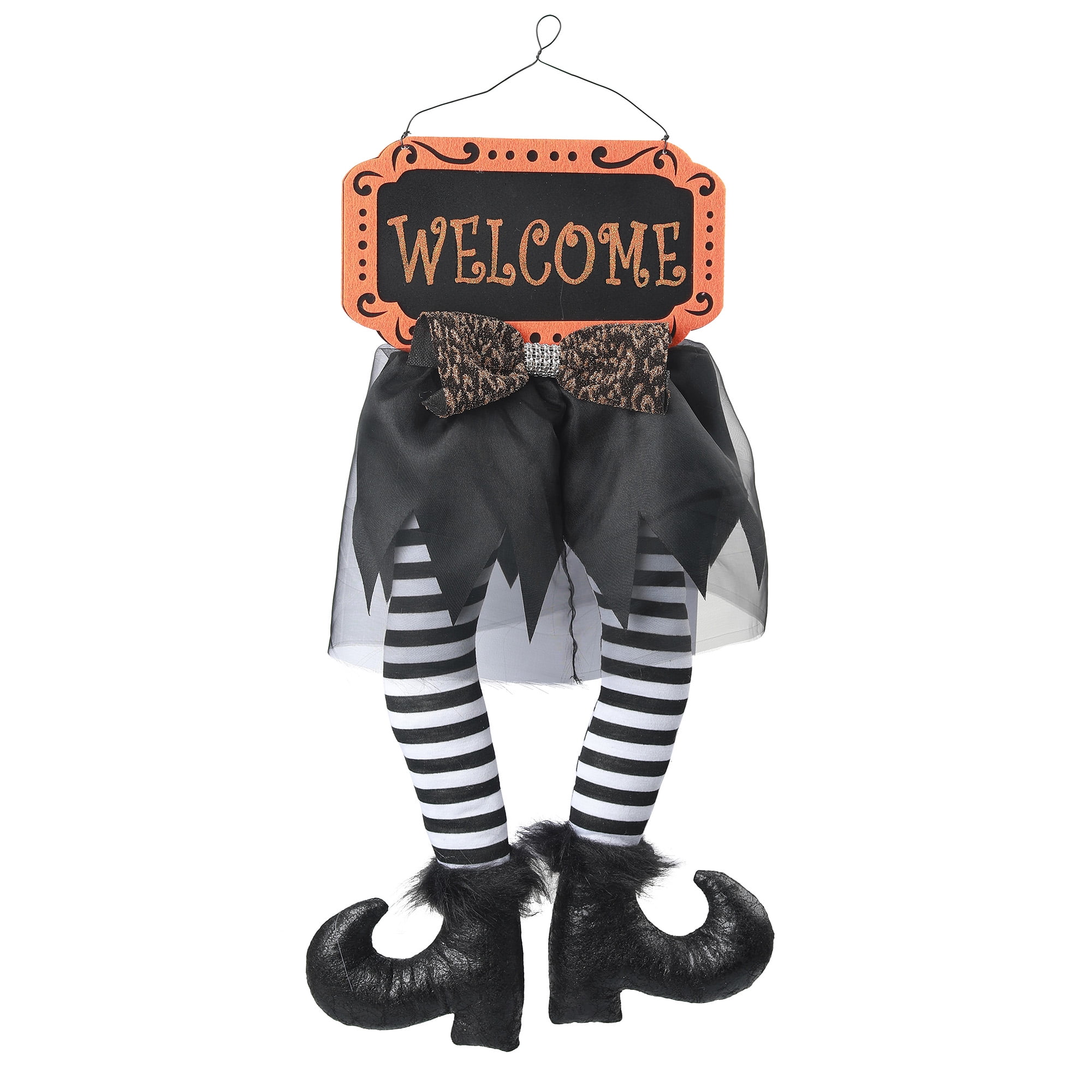 Way to Celebrate! Halloween Black & White Stripped Fabric Witch Legs Two-Sided Sign, 9.5'W x 26'H
