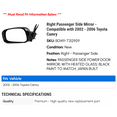thumbnail image 2 of Right Passenger Side Mirror - Compatible with 2002 - 2006 Toyota Camry 2003 2004 2005, 2 of 2