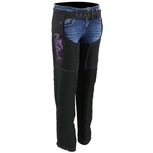 Milwaukee Leather SH1182 Chaussures pour Femmes Noires avec Textile Violet Moto Chaps avec Broderie Tribale - 2TP