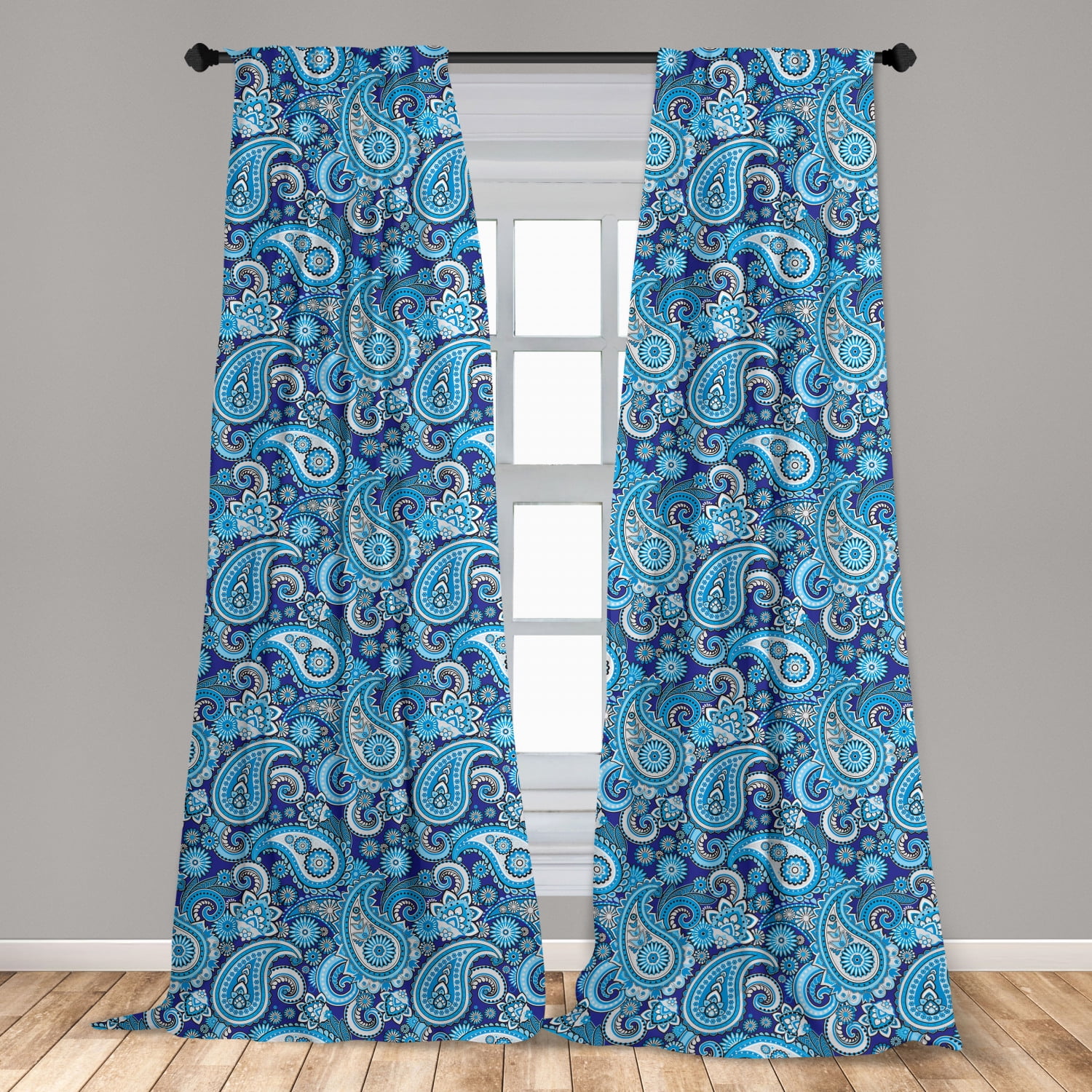 Paisley Curtains 2 Panels Set, Traditional Pattern Design with Flowers