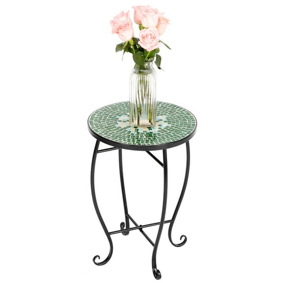 Ktaxon Green Flower Mosaic Wrought Iron Outdoor Accent Table